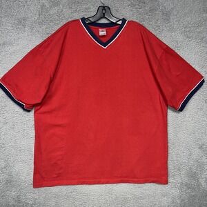 VTG‎ Foot Locker Ringer T Shirt Men's 3XL XXXL Red V Neck Blank Tee 90s Y2K
